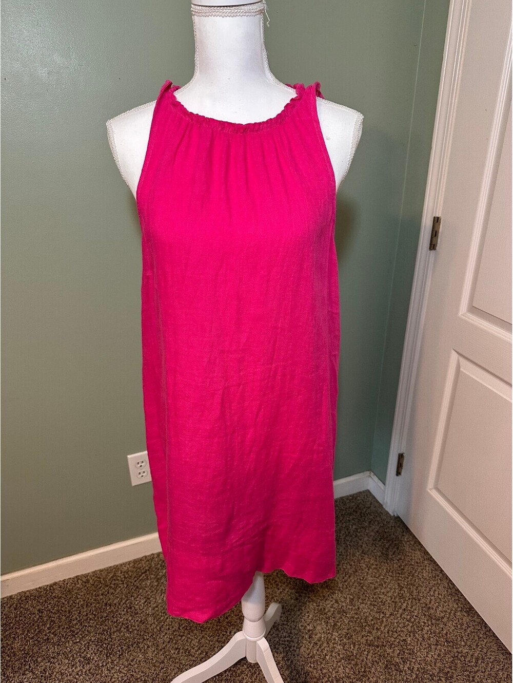 Francesca Bettini Hot Pink 100% Linen Halter Dress Size S EUC